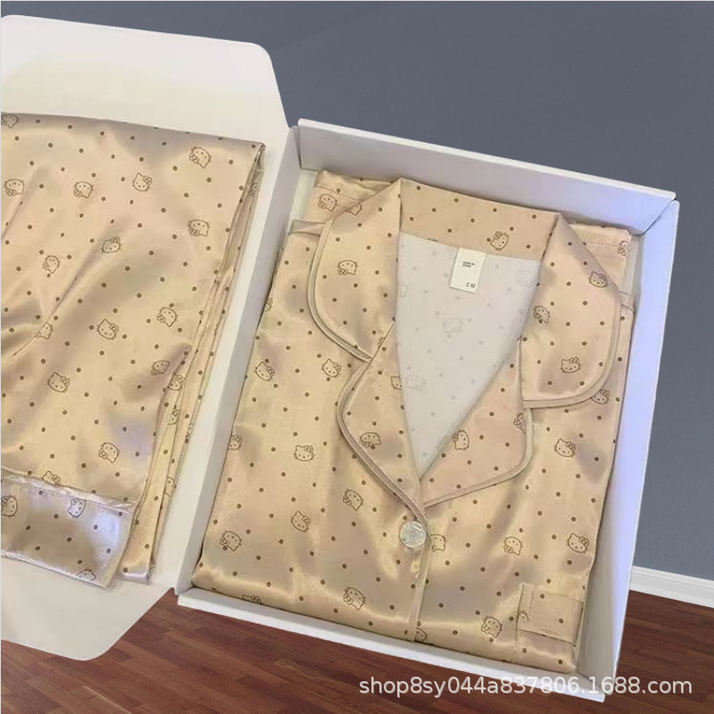 Butterfly imprimido pijama de primavera y otoño de mujeres nuevo 2025 seda de hielo ropa doméstica dos piezas de fábrica de comercio exterior transfronterizo