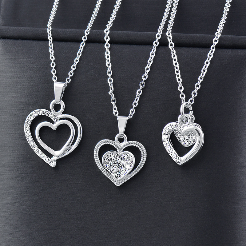 Simple Style Heart Shape Titanium Steel Inlay Rhinestones Pendant Necklace 1 Piece
