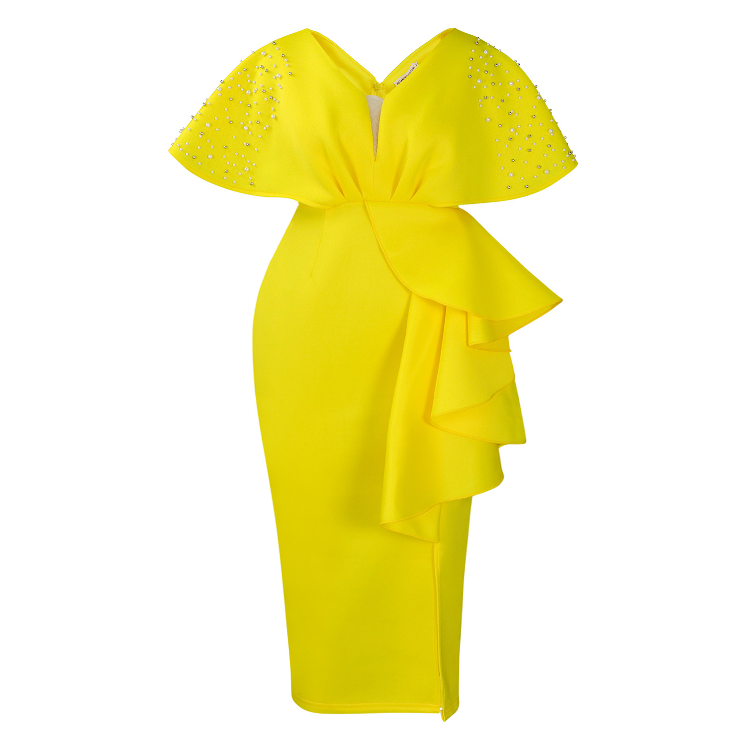 Robe de soirée sexy à col en V et à volants avec fente perlée, robe de banquet de tempérament de célébrité_voghion.com
