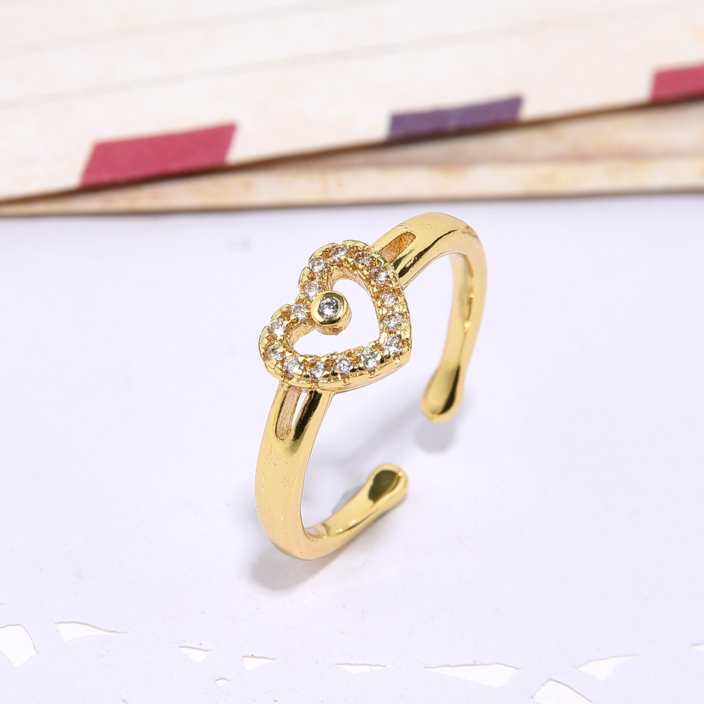 8g Weight Electroplating Gold Plating Process 18K Real Gold Plated Plating Material Rhinestones Inlay Material Fashion Heart Shape Copper Inlay Rhinestones Rings 1 Piece