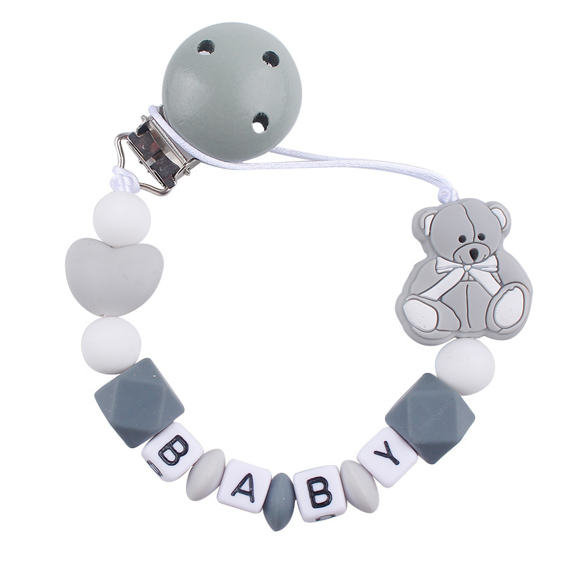 Nombre de bebé DIY calmar la cadena de tetas de caricatura bebé osos de silicona calmar la cadena de tetas de cadena anti-caída