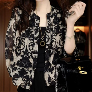 Western-Style Age-Reducing Shirt for Women in Spring and Summer, Light and Thin Cardigan, Three-Quarter Sleeve Jacket, Fashionable, Elegant and Casual Top