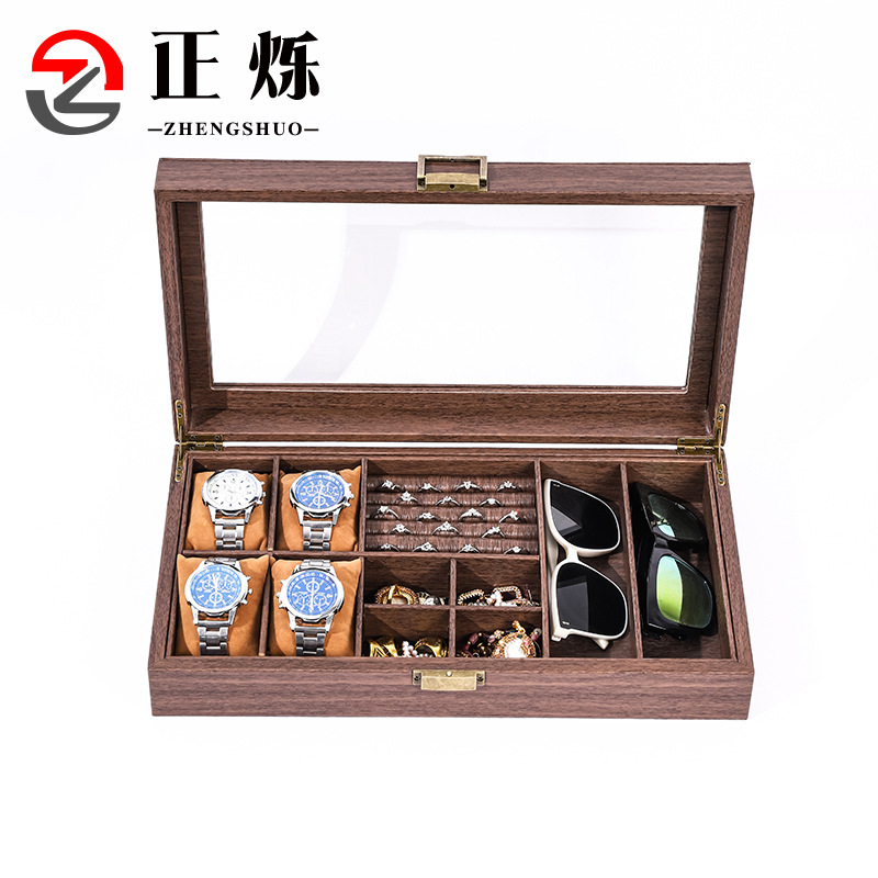 Spot Retro Wood Grain Leather Watch Storage Box Ring Jewelry Box Watch Glasses Display Box Multi-Functional Jewelry Box