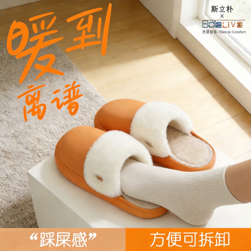 Waterproof Cotton Slippers for Men 2025 New Autumn and Winter Style with Fleece Eva Thick Sole Non-Slip Indoor Home Slippers for Women Detachable