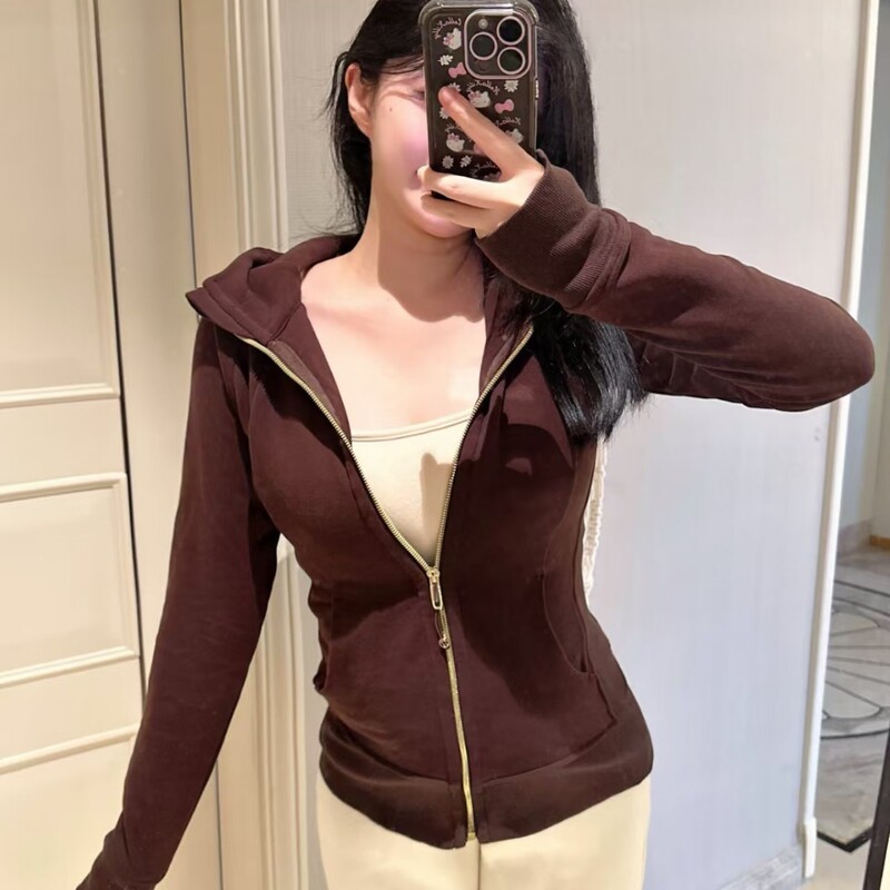 Cross-border branded LULU women's slim-fit embroidered full-zip fleece-lined hooded cardigan sports jacket