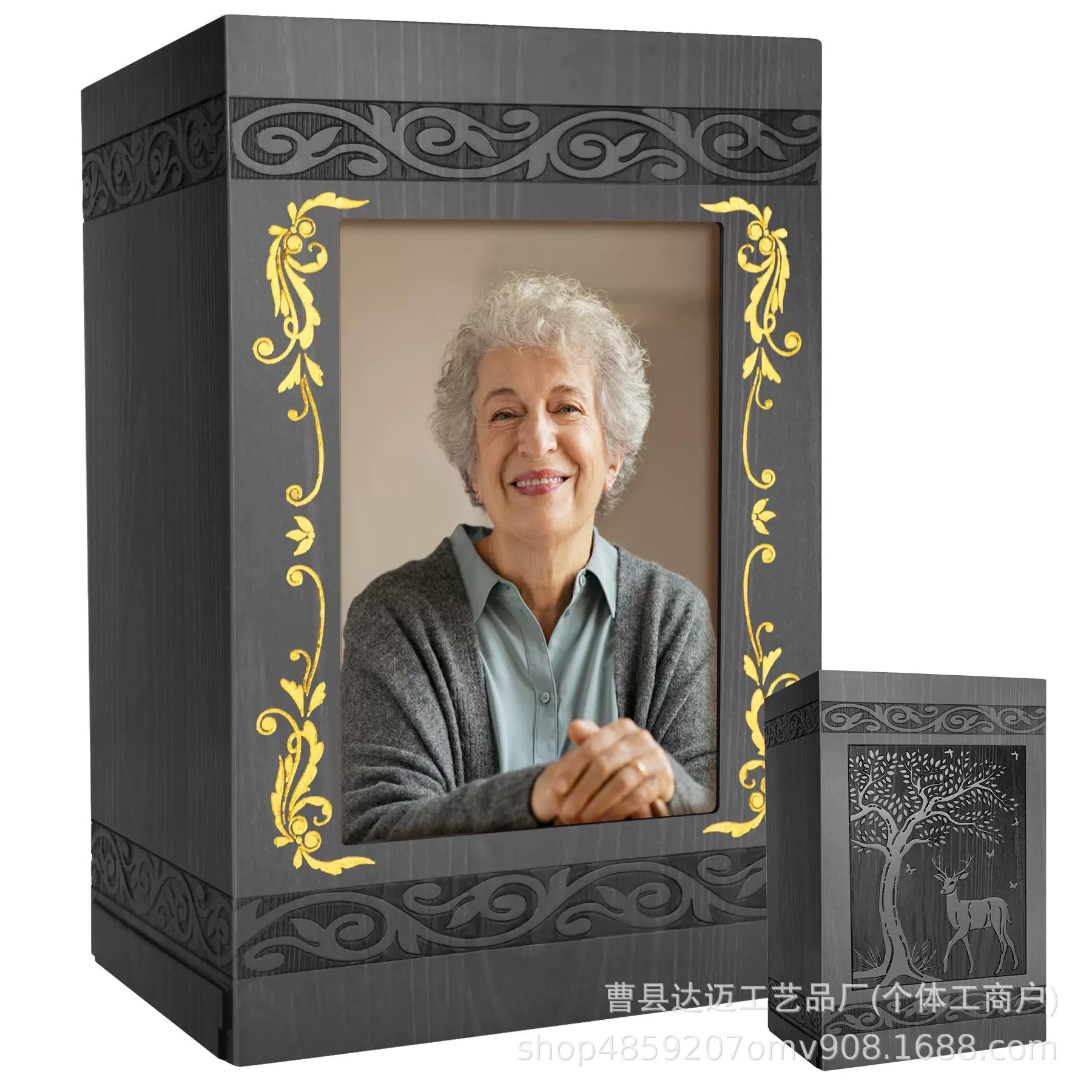 木制人类火葬骨灰盒带照片相框性女性宠物火化殡葬棺材盒纪念盒