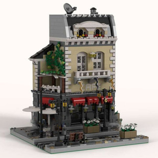 Moc-39843 Modular Restaurant Model Building Toy Set with Interior 1446 Particle Count