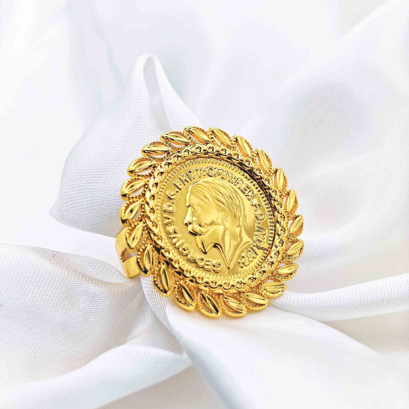 European and American Round Portrait Ring Dubai Xinjiang Sand Gold Brass Gold-Plated Retro Bridal Fashion Open Jewelry Cross-Border