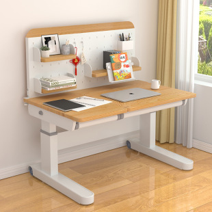 Children's Study Desk Primary and Secondary School Students' Writing Desk Home Solid Wood Red Oak Hole Board Desk Liftable for Boys and Girls