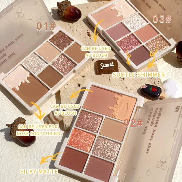 Xixi Soft Glow Radiant Beauty Eye Shadow Palette 7 Colors Matte and Pearlescent Highlighting and Color-Enhancing Multi-Use for Daily Makeup