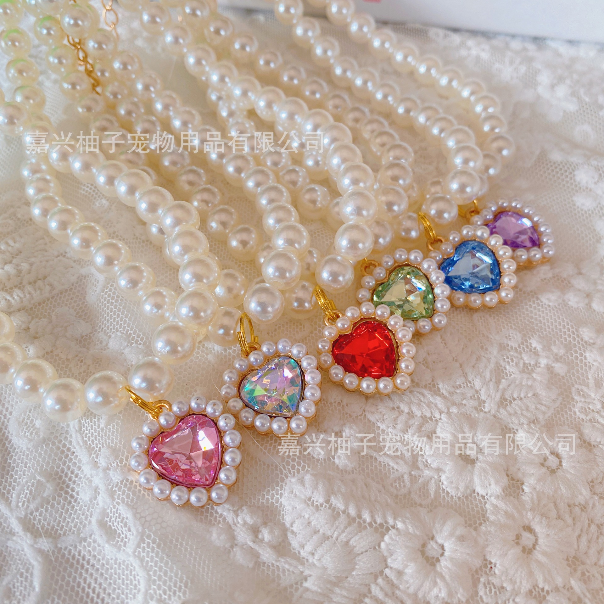 Collar para mascotas, gato, collar de perlas, collar de perro, collar, colgante de amor retro, adornos de cuello lindo para gatos y perros