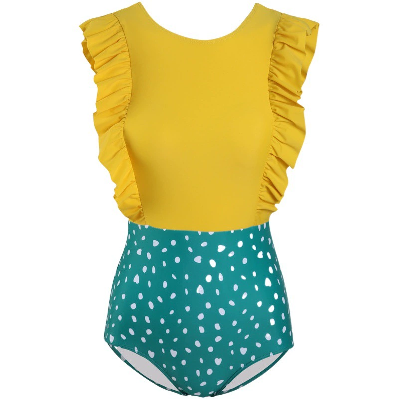 Семейный купальник, цельный купальник с треугольными оборками для девочек маленького и среднего размера, милый стиль для мамы и дочки.