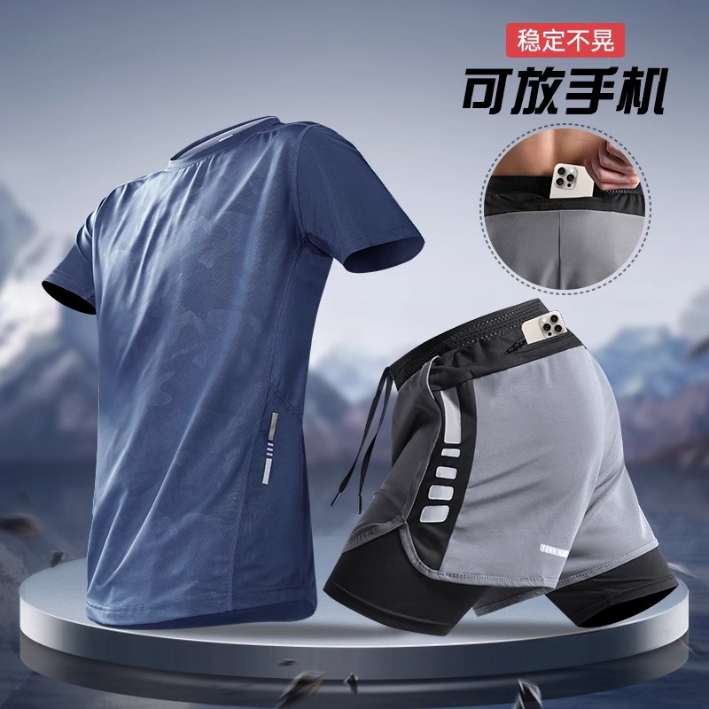 Running sports suit hombre verano rápido seco camiseta de manga corta pantalones cortos de entrenamiento de maratón equipo de fitness pista y campo profesional