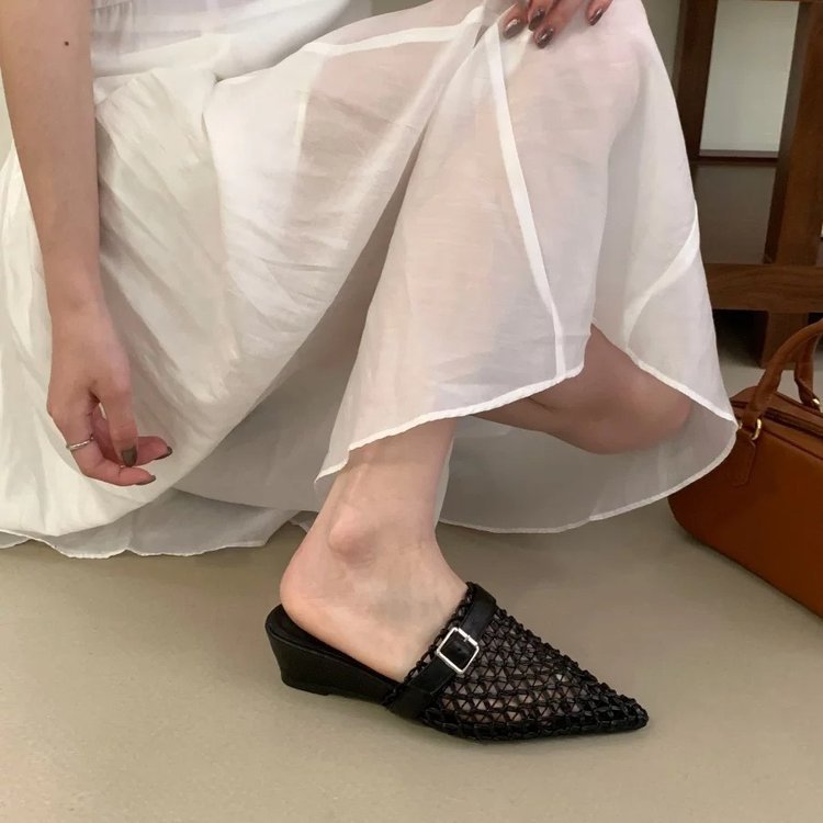 Zapatillas de tela coreana para mujeres 2026 verano nuevo tacones de malla puntuales diarios casuales zapatillas frías image 7