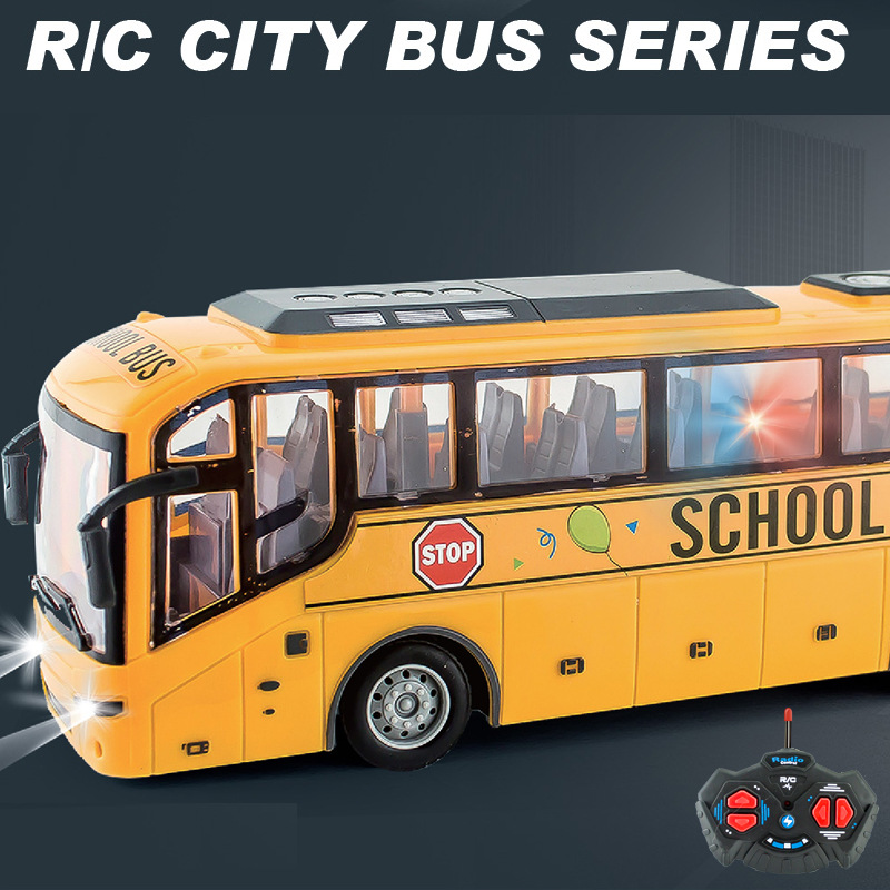 Cross-border electric wireless remote control bus lighting simulation remote control car model school bus tourist bus passenger bus bus