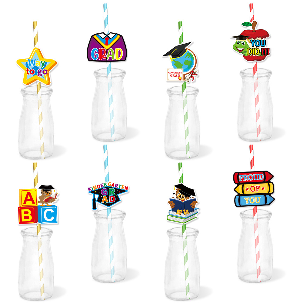 Fabricantes directamente para la fiesta de graduación del jardín de infantes insertos de paja decorativa temporada de graduación del jardín de infantes diseño de postres