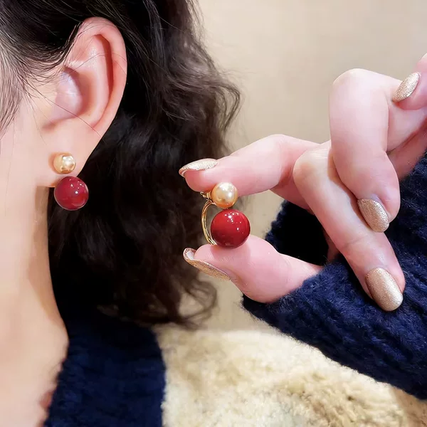 Pearl Earrings for Women, Classic, Stylish, High-End, Red Earrings, Exquisite, Simple, Versatile, Niche Earrings