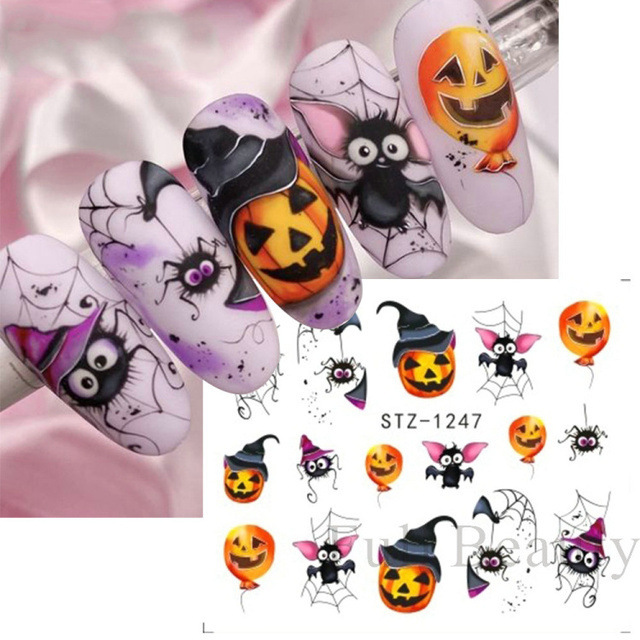 国境を越えた新しいネイルアート透かしシールins漫画ハロウィーンクモ透かし貼りネイルシール卸売りnail|undefined
