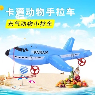 兒童拉繩氣球玩具帶輪子軲轆的卡通拉線充氣載物動物小拉車擺地攤