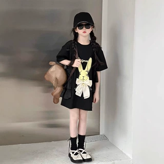中大女童长T裙2025夏装网红新款小女孩洋气卡通短袖t恤儿童连衣裙