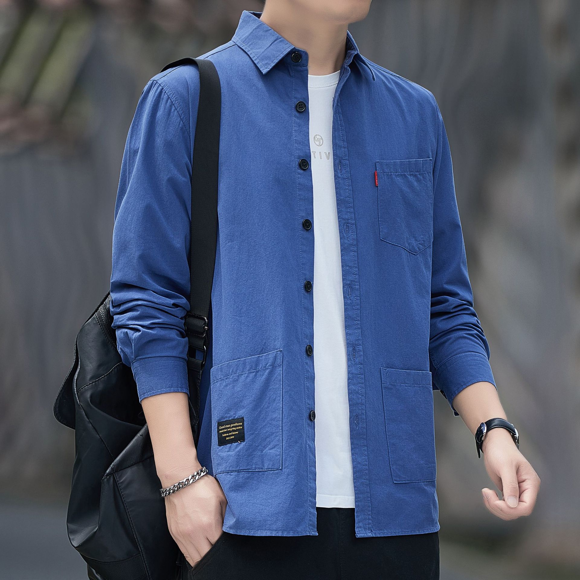 Nuovo top in puro cotone a maniche lunghe, abbigliamento casual da lavoro da uomo, giacca in cotone, versione coreana, ampia e alla moda_voghion.com