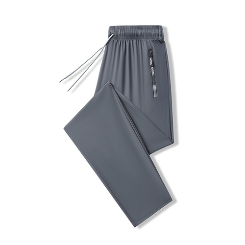 Ultra-thin pants, summer leg-tie men's ice silk pants, breathable casual pants, sports pants, quick-drying pants, men's stretch straight large size