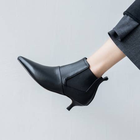 [Ran Jie Special Price Broken Size Clearance] Pointed Small Heel Boots Women's High Heel Leather Bare Boots Mid-Heel Boots