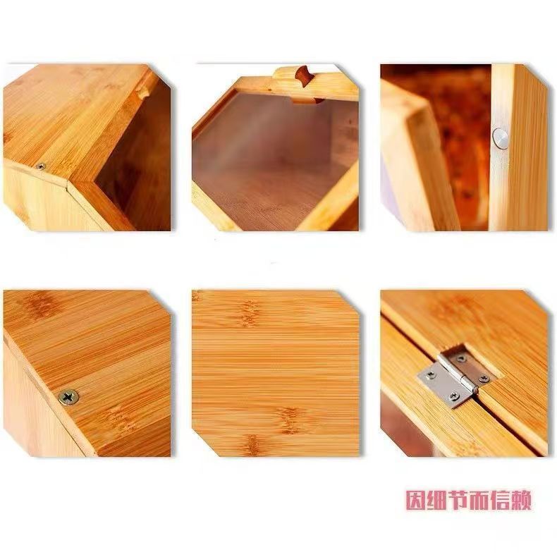 Gabinete de pan de doble capa de bambú, caja de almacenamiento de pan de mesa de cocina doméstica, caja de almacenamiento de bocadillos de pasteles con tapa doblada image 5