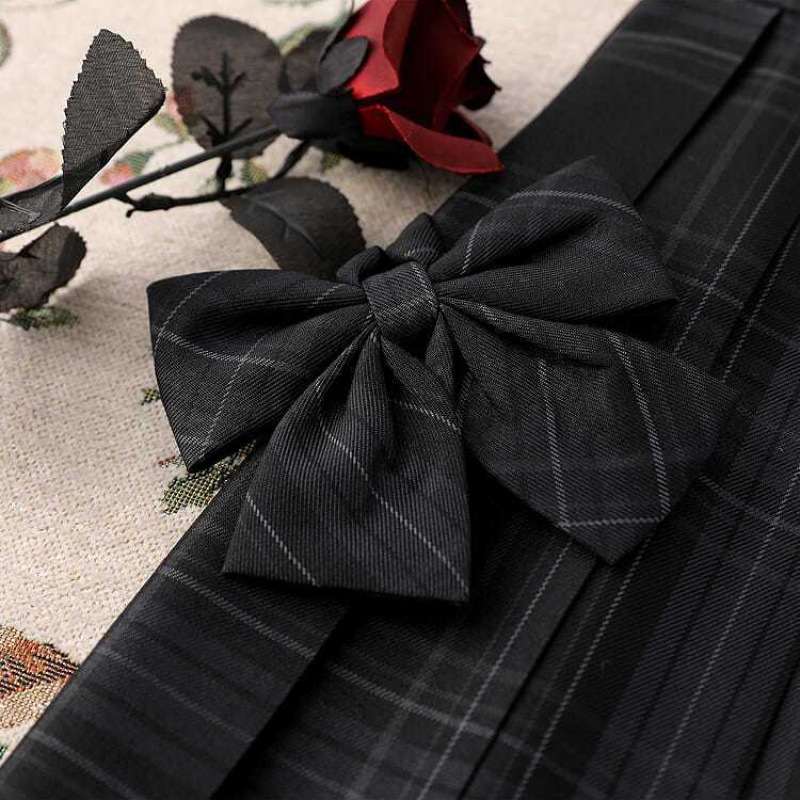 카본 그레이 체크 스커트 + 매칭 체크 보타이#뜨거운 판매 42cm