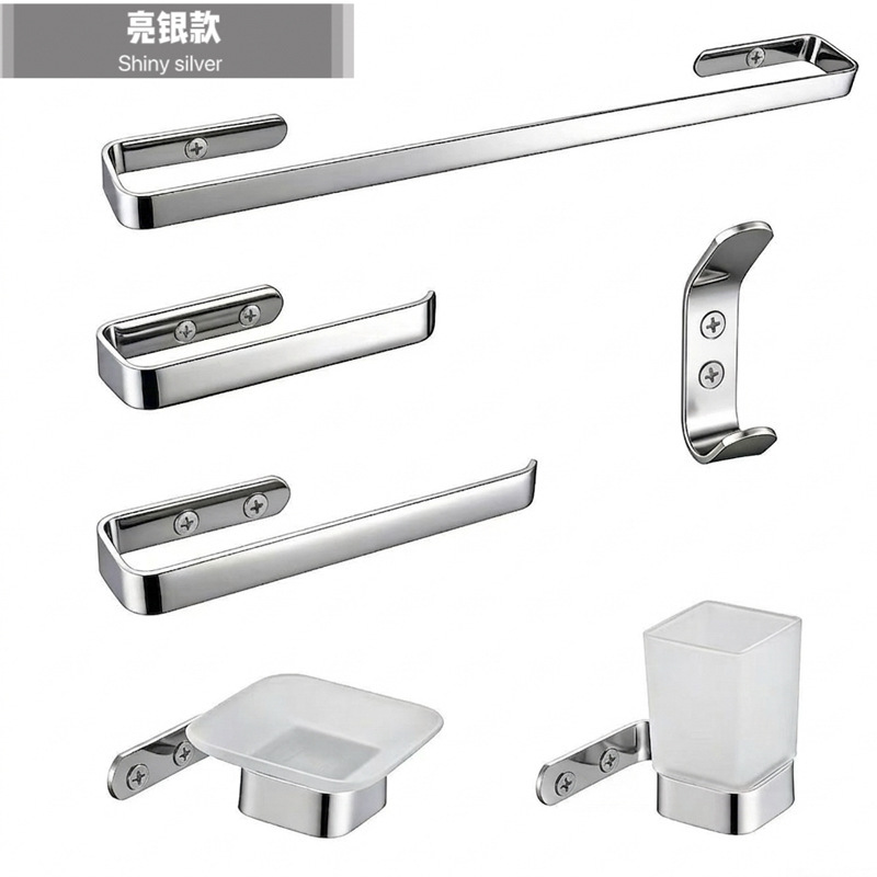 Bathroom Towel Rack Single Rod Towel Holder Toilet Towel Hanging Rod Bathroom Five-Piece Set Towel Rack Bathroom Towel Rack Single Rod Towel Holder Toilet Towel Hanging Rod Bathroom Five-Piece Set Towel Rack