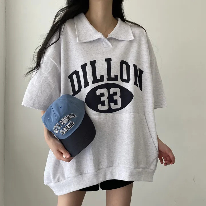 Korean style polo sweatshirt, mid-length T-shirt, women's summer trendy top, ins style, mid-length cotton, mother-of-pearl pocket, popular short-sleeved shirt.