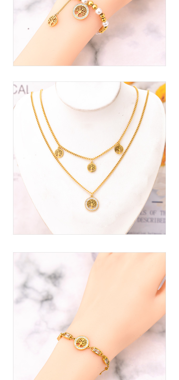 Bracelets, Earrings, Necklace Classification 1 Piece, 1 Set, 1 Pair Quantity Street Occasion Stainless Steel Material Geometric Pattern PVD Coated Real Gold Plated Geometric Stainless Steel Modern Style Waterproof Non Tarnish Bracelets Earrings Necklace