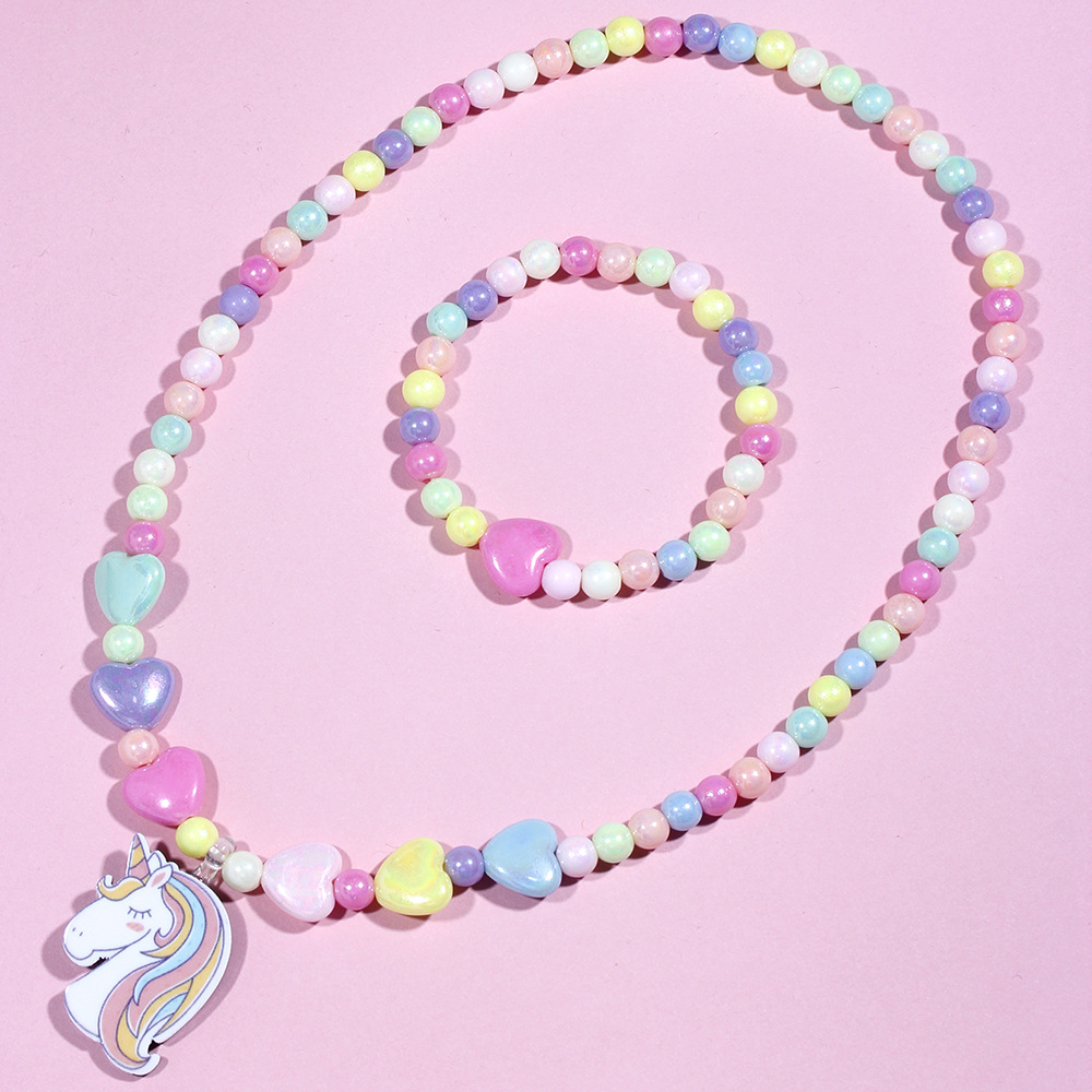 Unicorn decor Color Acrylic Handmade Beaded Bracelet Necklace Set
