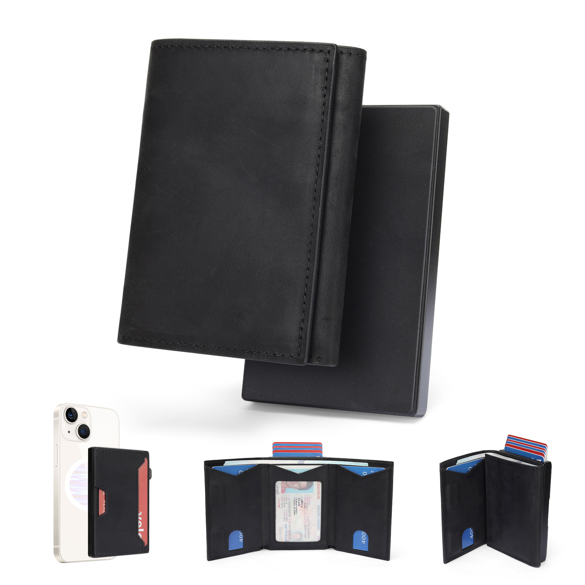 Amazon 2 - en - 1 cartera multifuncional simple metal tarjeta de absorción RFID anti-damagnetismo cartera de cuero para hombres