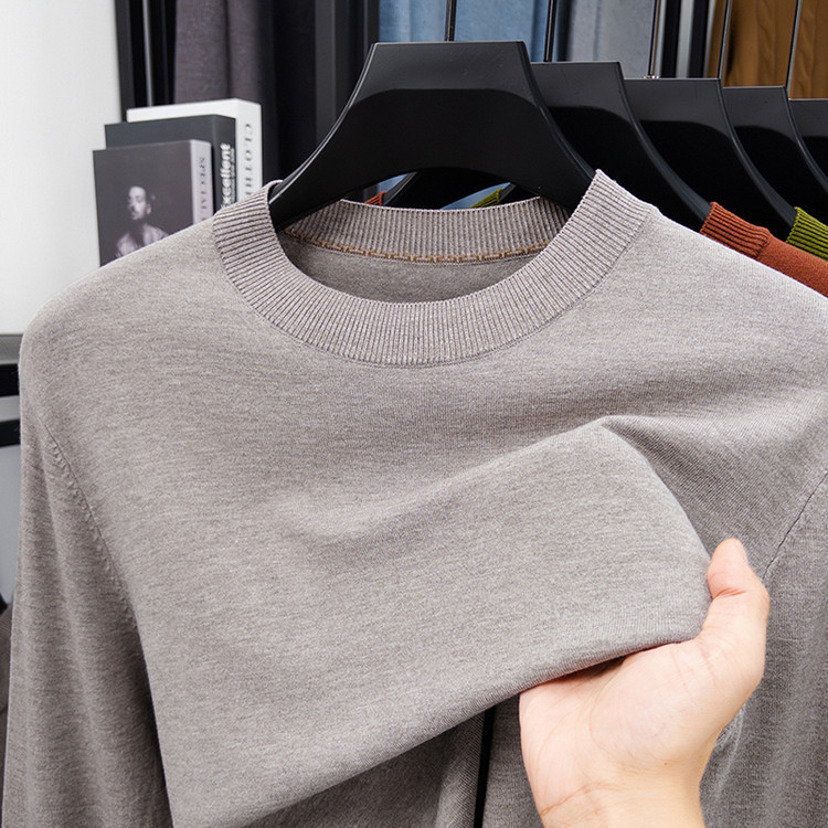2025 Spring and Autumn Fine Knitted Long Sleeve Sweater Men's Thin Round Neck Solid Color Bottoming Sweater Men's Clothing Dropshipping