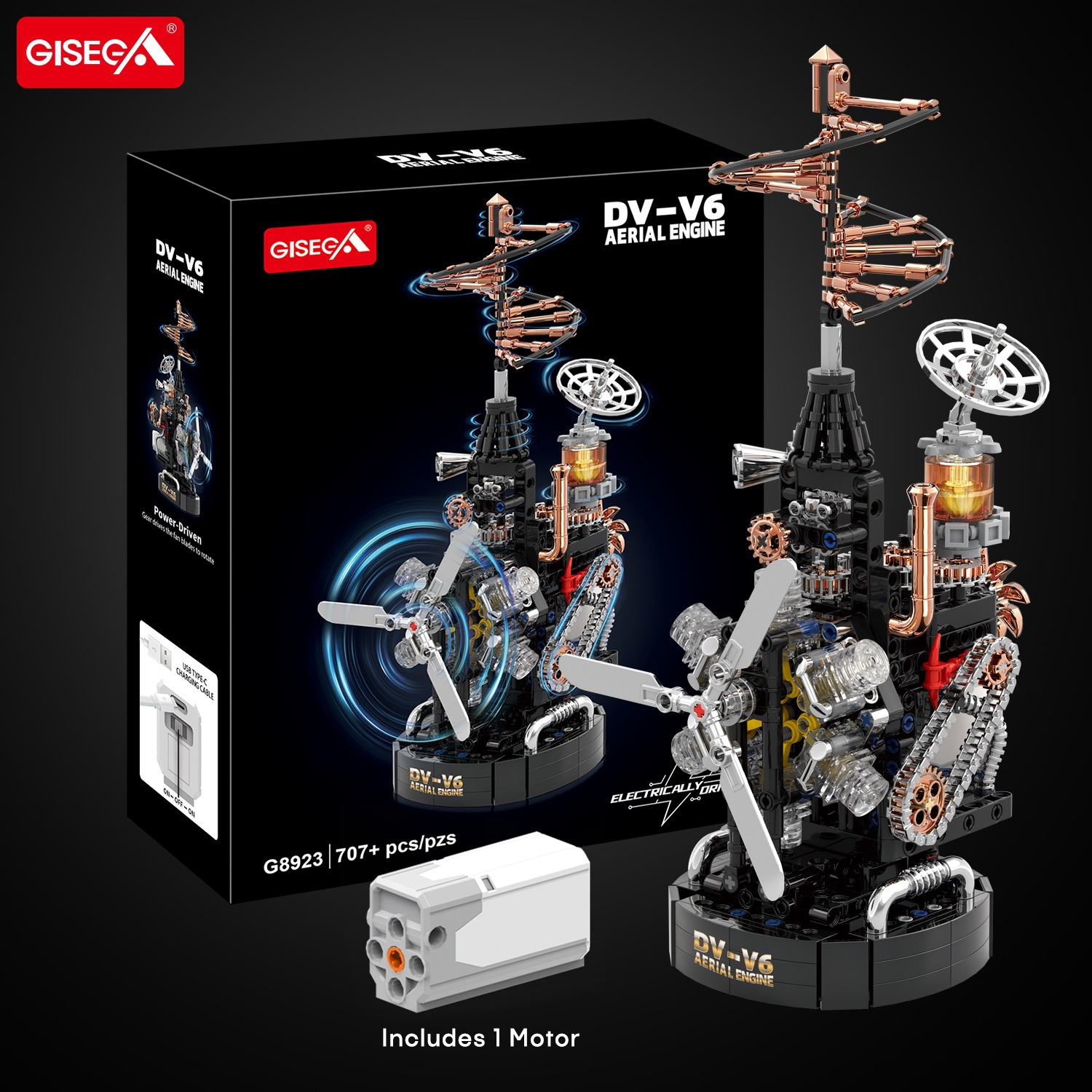 Bloques de construcción de explosión Sega G8923 helicóptero motor V6 puede ser juguete modelo de niño eléctrico regalos de moda