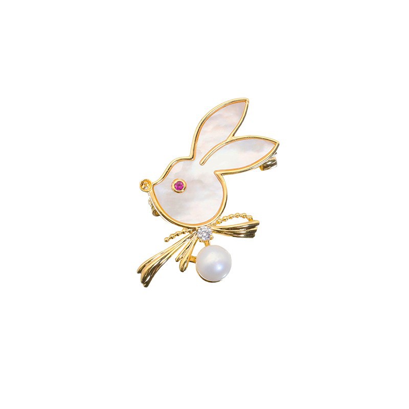 Natural de agua dulce perla broche lindo conejo versátil elegante traje accesorios ramillete Nueva joyería 18K chapado en oro