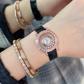 时尚肖邦镂空女表休闲快乐钻石手表5钻7钻石英镶钻百搭鳄鱼皮腕表