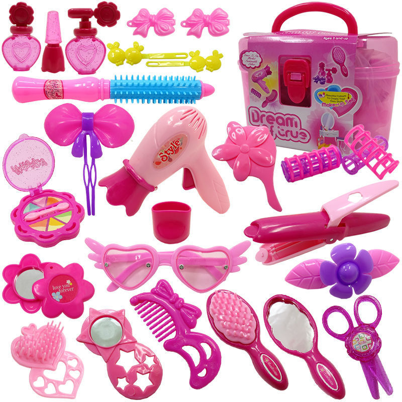 헤어 커팅 도구 어린이 이발사 장난감 세트 화장품 상자 헤어 드라이어 미용실 소녀