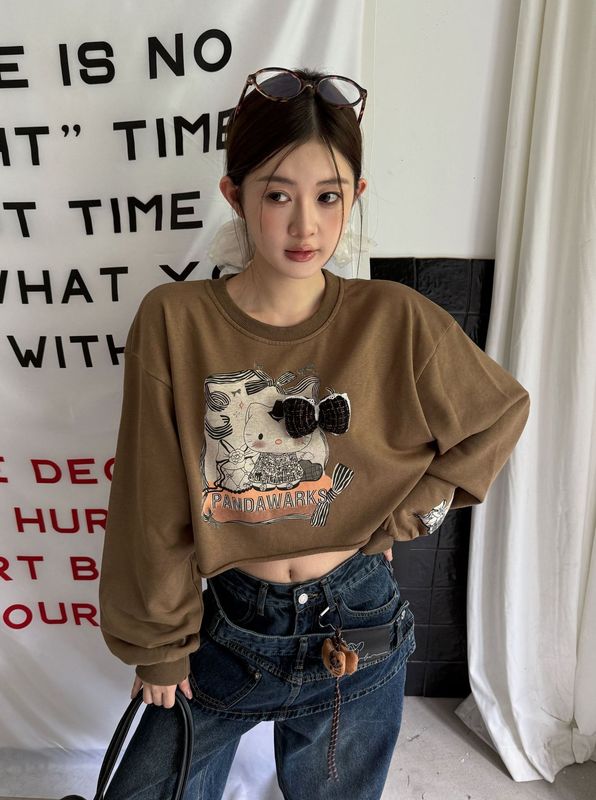 ME KAKAMEE十三行美式短款趣味KT卫衣配可拆蝴蝶结秋季上衣女8910|undefined