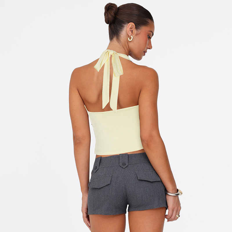 Transfronterizos Amazon Europa y América ropa de mujer 2025 verano nuevo estilo de chicas calientes sexy cuello cuello cuello chaleco de espalda delgada