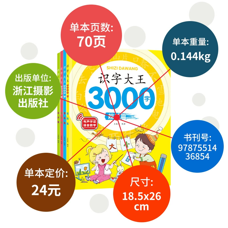 Children's Literacy King 3000-Word Book Kindergarten Middle Class and Large Class Preschool Baby Early Education Enlightenment Book