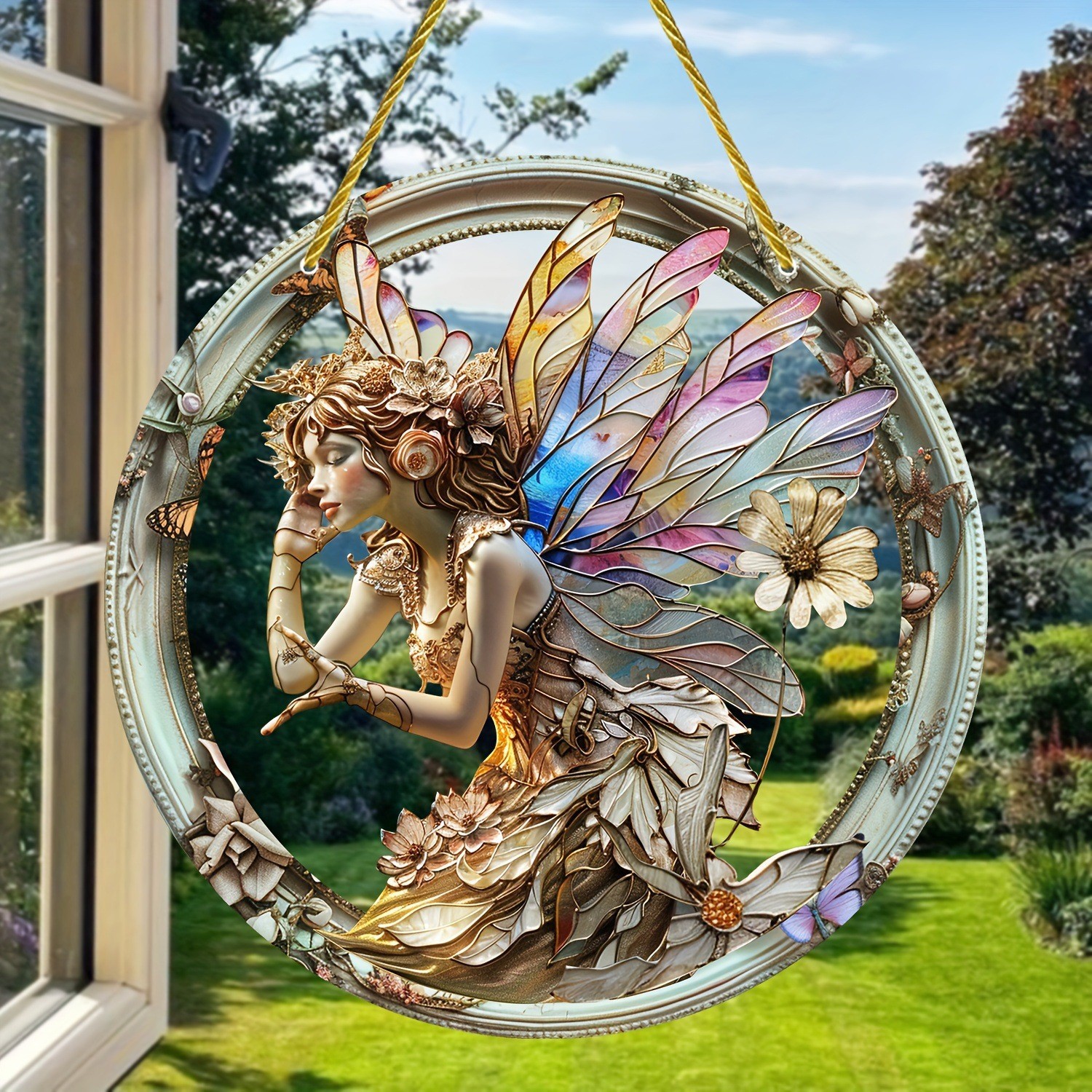 Decoración creativa transfronteriza acrílica disco plano colgar princesa de cuento de hadas belleza figura de captura de sol ventana decoración porche