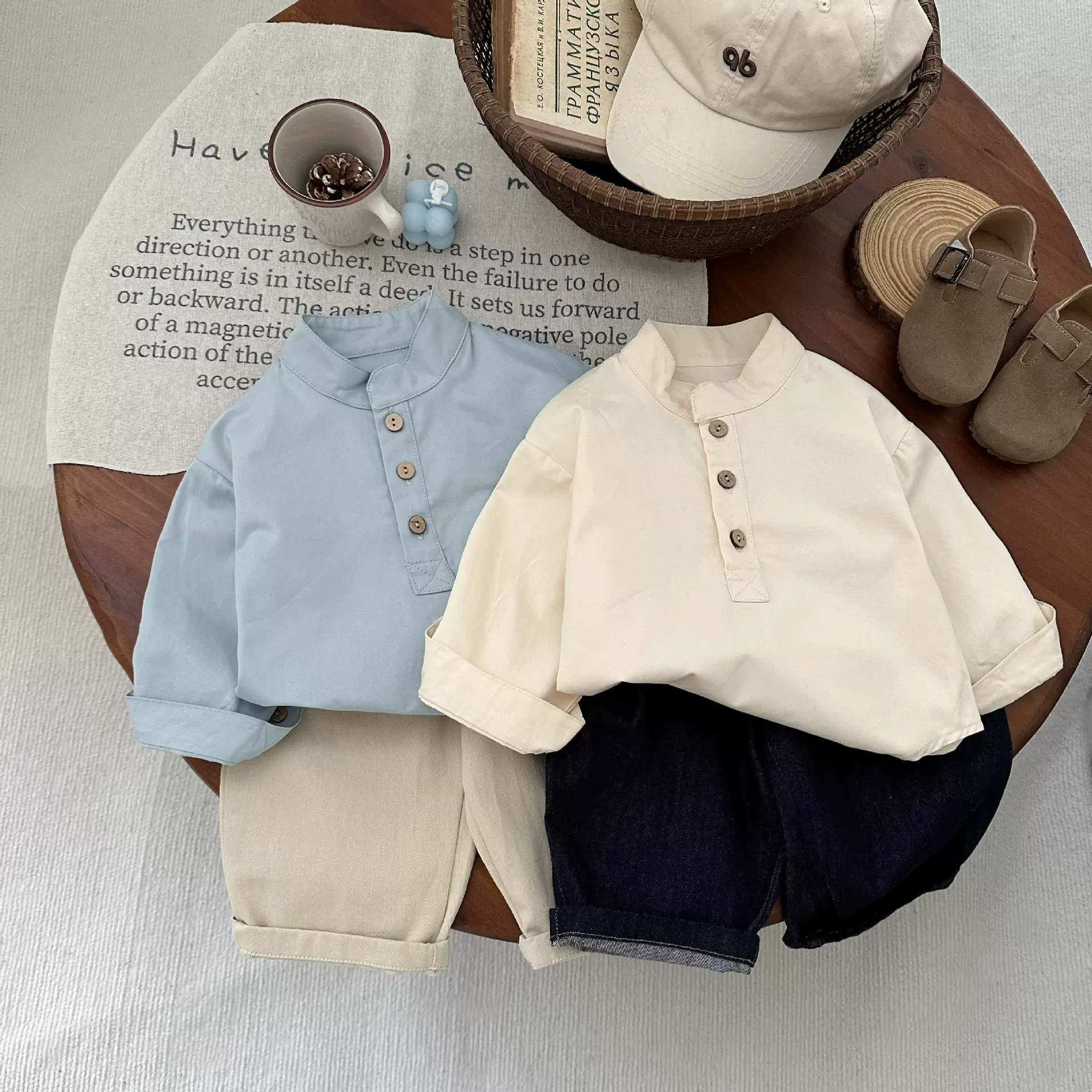 早春韩版儿童纯棉衬衫春秋季婴幼儿休闲立领衬衣宝宝春装百搭外套