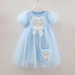 2024 Summer New Style Kids' Elsa Dress: Chic Puffy Princess Gown for Baby Girls—Ice and Snow-Themed Elsa Skirt