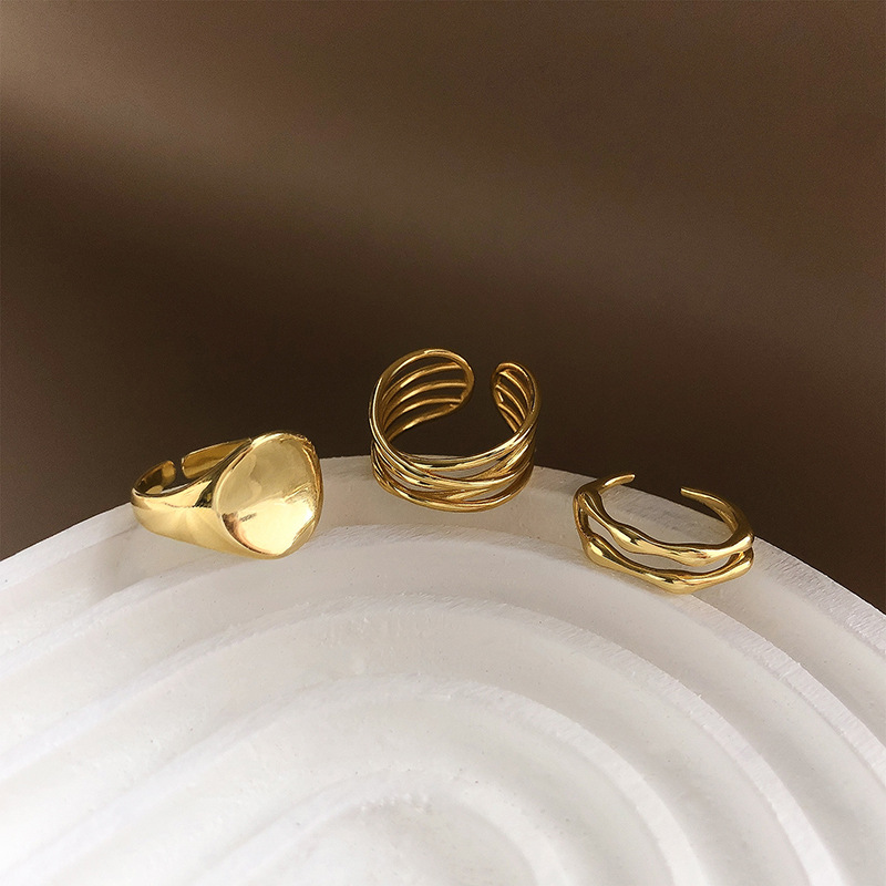Korean new fashion golden open ring female multi-layer winding cross copper ring