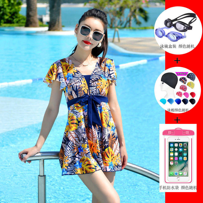 2024 nuevo trajes de baño conservadores para mujeres cubren el abdomen y los ángulos planos para bañarse en aguas termales grandes mm gordo madre de mediana edad suelta comercio exterior