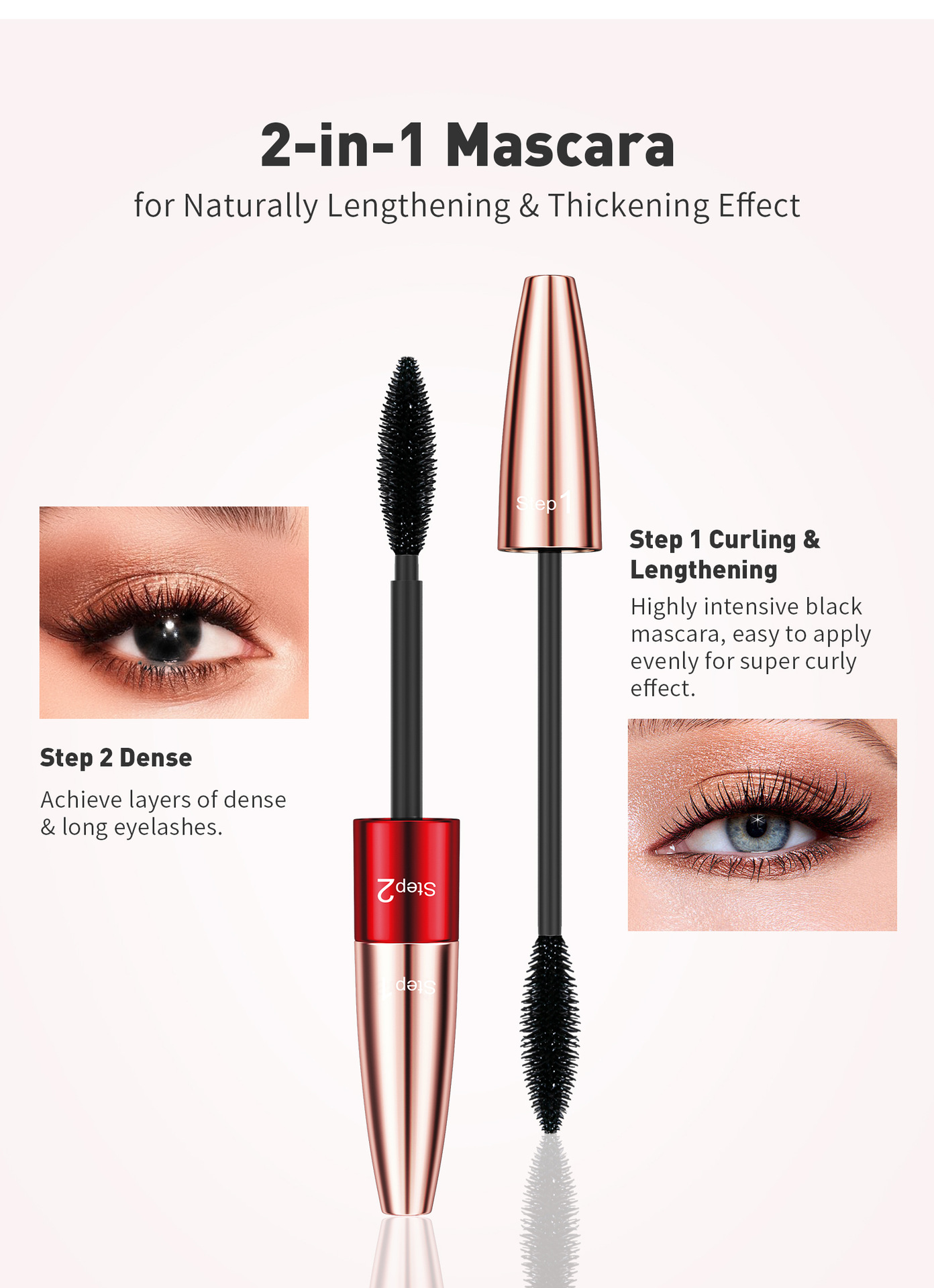 YANQINA's Long and Thick Dual-effect Mascara is waterproof and non-smudge, naturally curling double-head mascara Item Picture