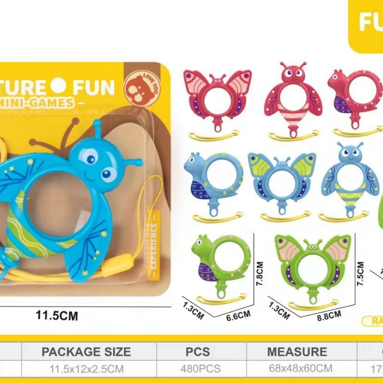 Увеличительное стекло для детского сада, игрушка на день рождения, подарок пчела, бабочка, мультяшная лупа, красочный ремешок, креативный детский