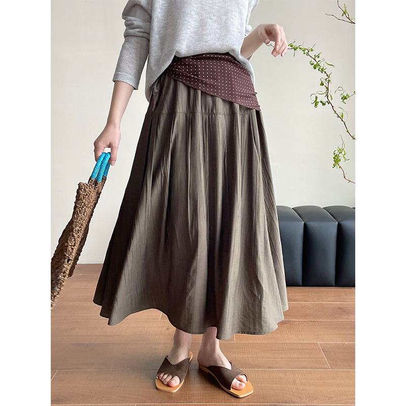 Awakawa's heavy recommend! Women's Pleated Texture Skirt High Waist Slimming Elegant A- line Umbrella Skirt 2695